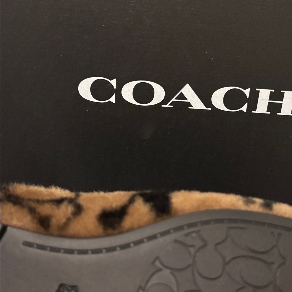 Coach Brown and Black Logo Fuzzy Slip-On Mules - Picture 7 of 7